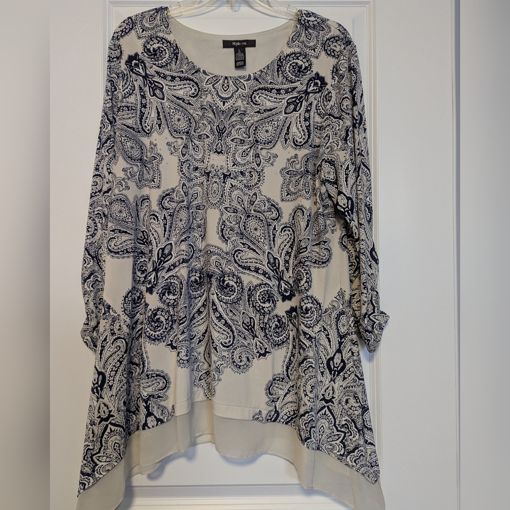 Style & Co. Cream Tunic with Navy Paisley Print